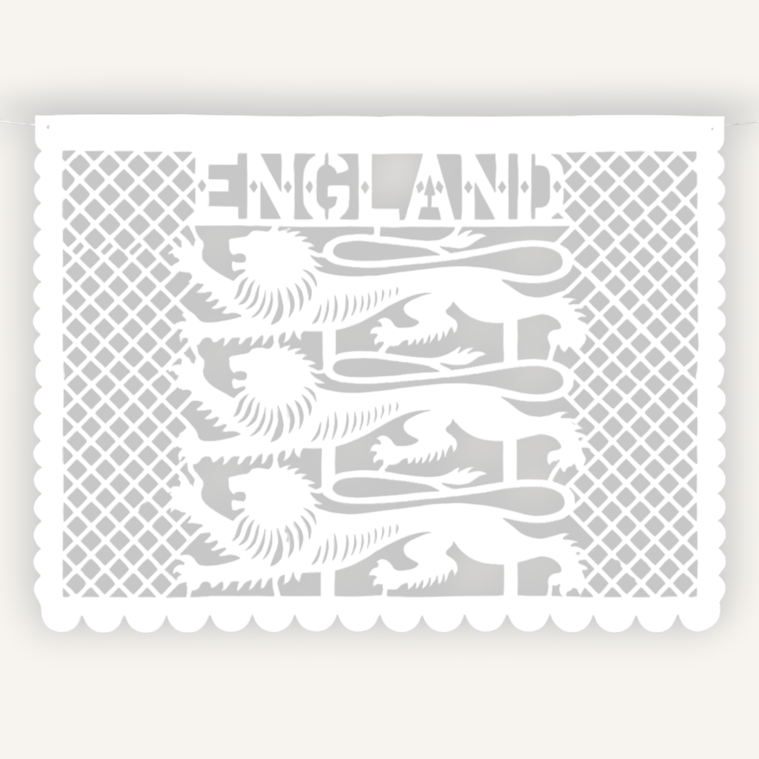 Papel picado artesanal con los colores de Inglaterra para el Mundial 2026