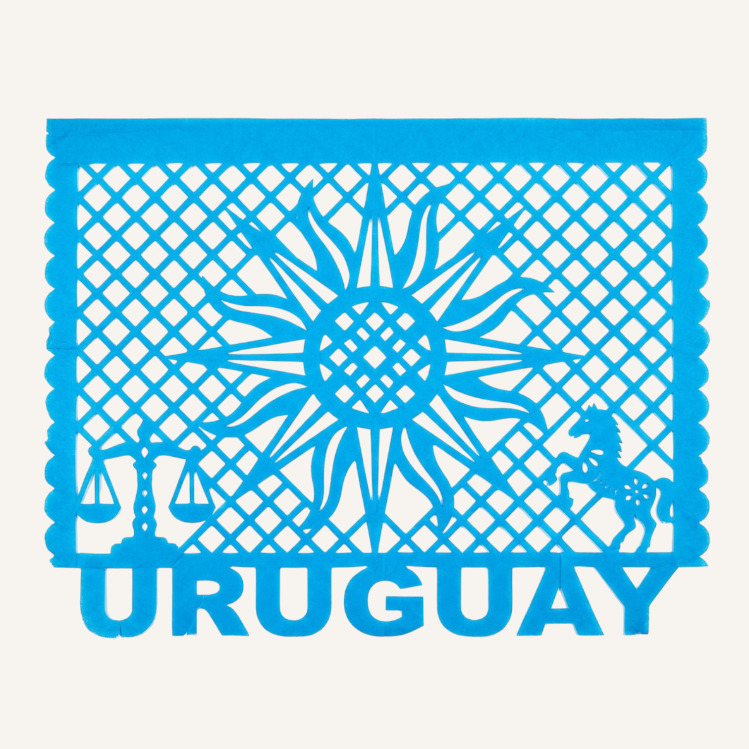 Papel picado artesanal con los colores de Uruguay para el Mundial 2026