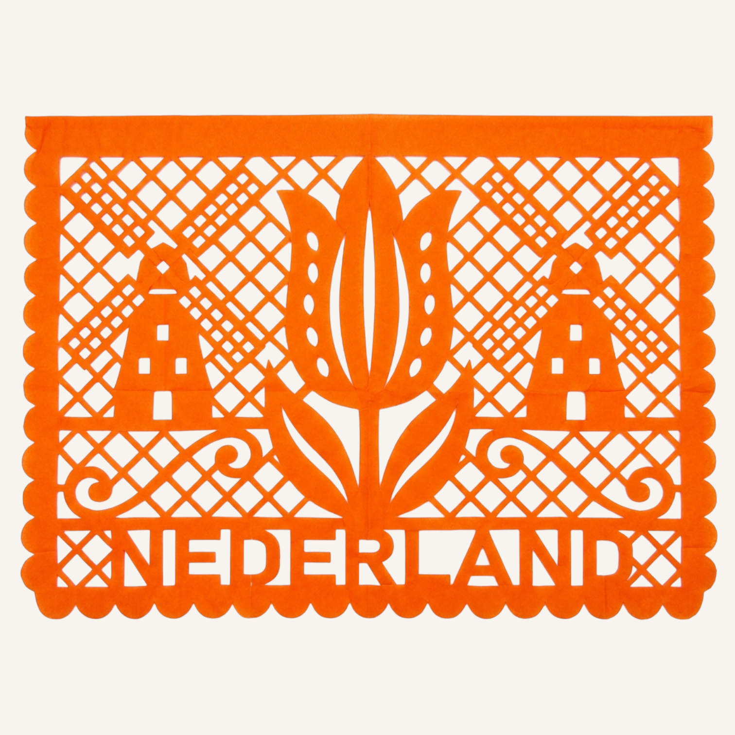 Papel picado artesanal con los colores de Países Bajos para el Mundial 2026