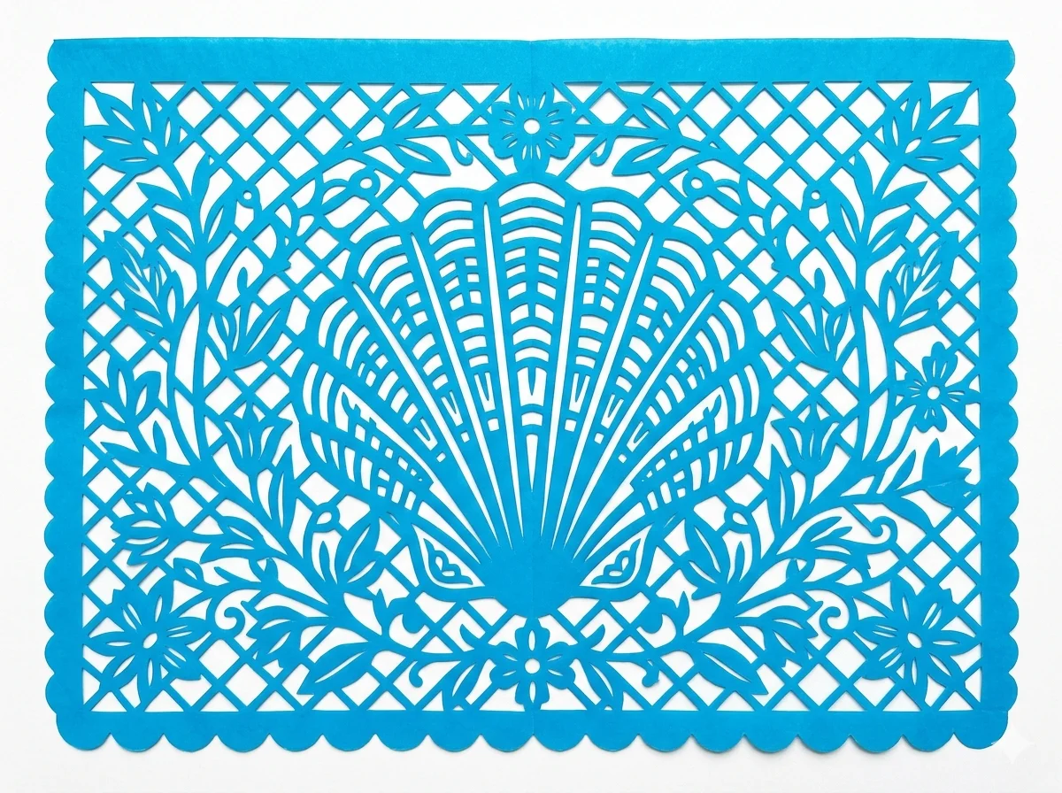 Diseño inspirado en la concha de mar, símbolo tradicional del bautismo, rodeado de un follaje delicado y festivo.